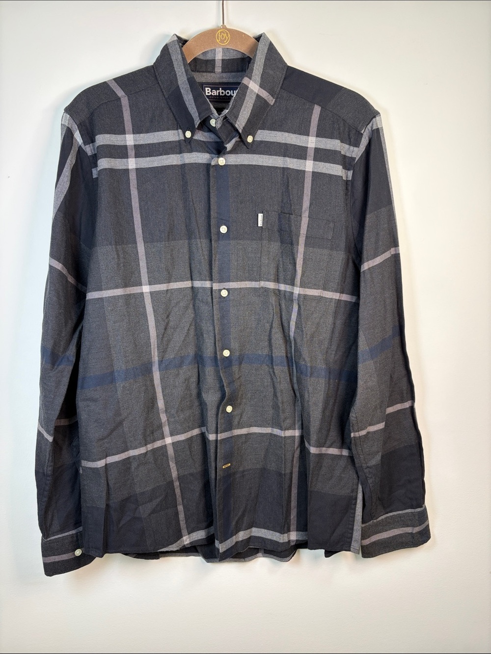 Mens Barbour Dunoon Shirt Tailored Fit Plaid Button-Down - Small - Blk/Gray/Blue